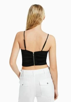 BERSHKA Gathered With Neckline Detail - Top - Black -Bershka 8b10d76ff2b04ea091132426208a4144