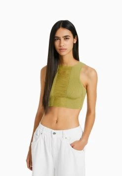BERSHKA Open Knit - Top - Evergreen