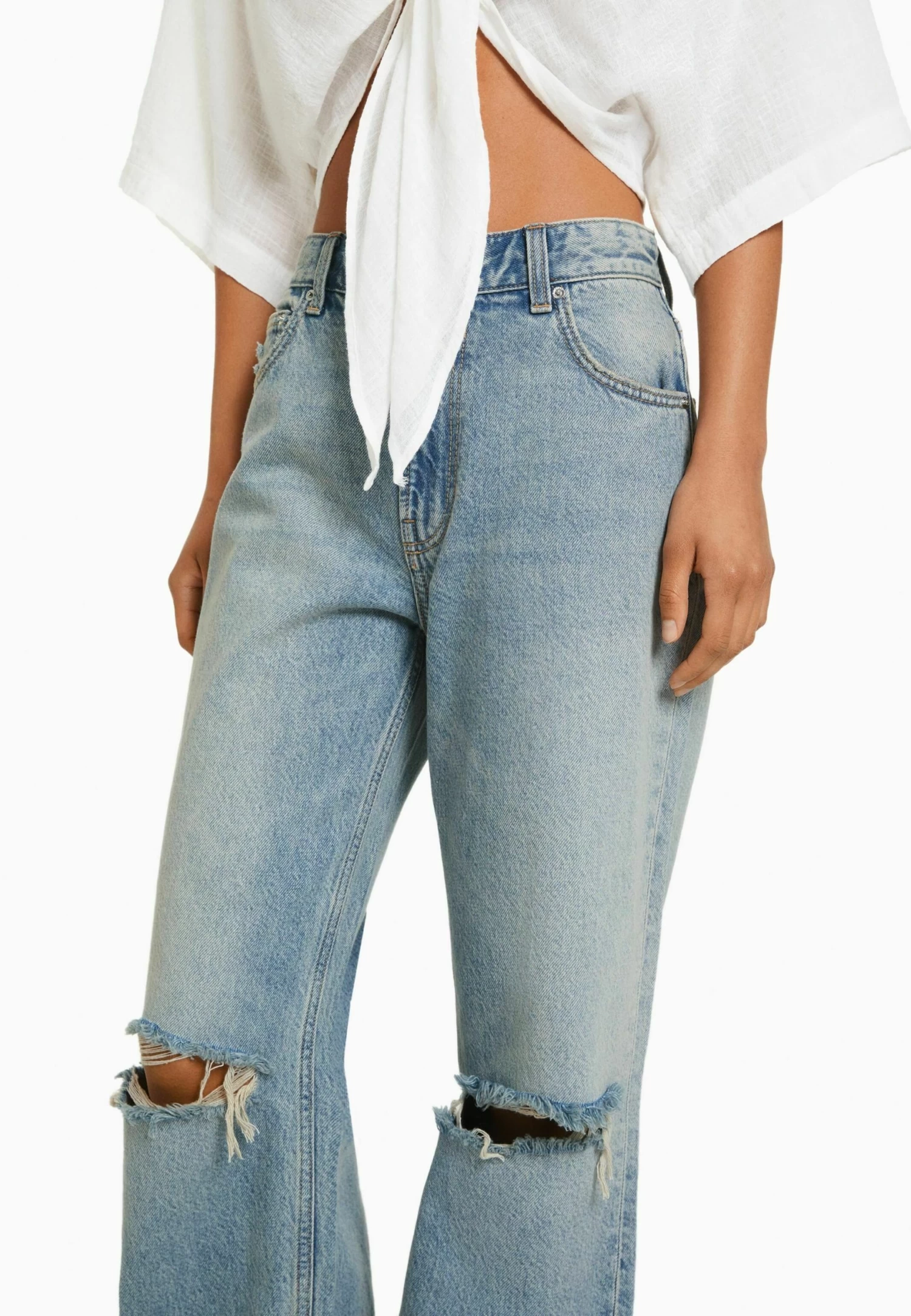 BERSHKA Wide 90S Ripped - Relaxed Fit Jeans - Light Blue 4 BERSHKA Wide 90S Ripped - Relaxed Fit Jeans - Light Blue - Afbeelding 4