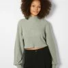 BERSHKA Long Sleeve High Neck 07788831 - Trui - Evergreen
