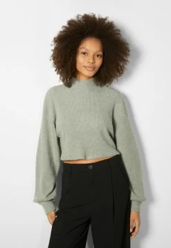BERSHKA Long Sleeve High Neck 07788831 - Trui - Evergreen