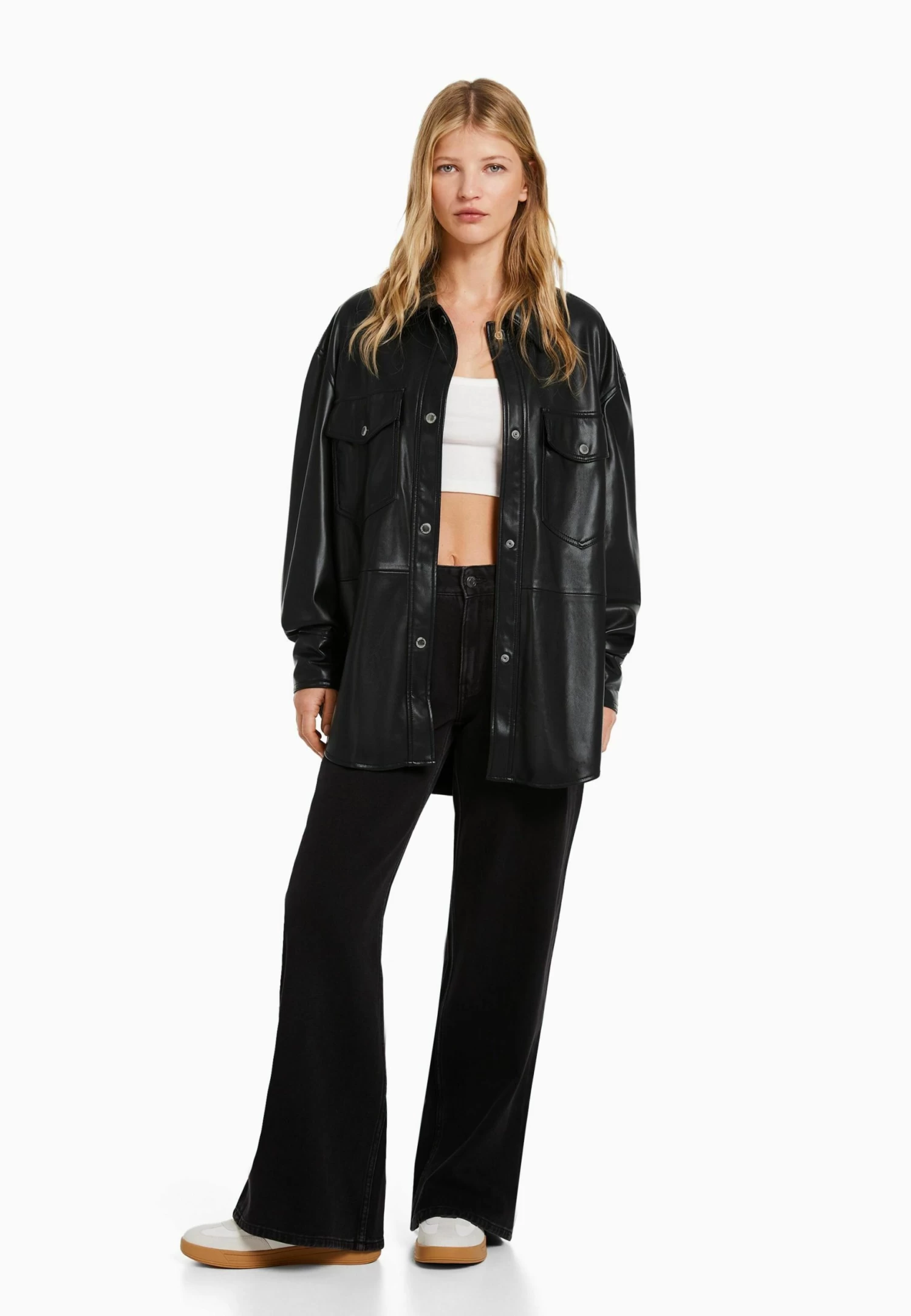 BERSHKA Imitatieleren Jas - Black 2 BERSHKA Imitatieleren Jas - Black - Afbeelding 2