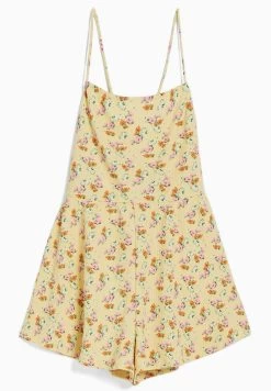 BERSHKA Floral Print With Straps- Jumpsuit - Light Yellow -Bershka 8e4d17127a67417d863a91f5727e9f57