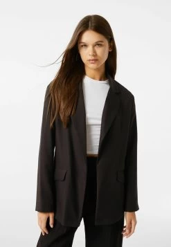 BERSHKA Flowing Blazer - Halflange Jas - Black