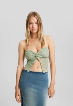 BERSHKA Rustic Blonde Bandeau - Blouse - Khaki