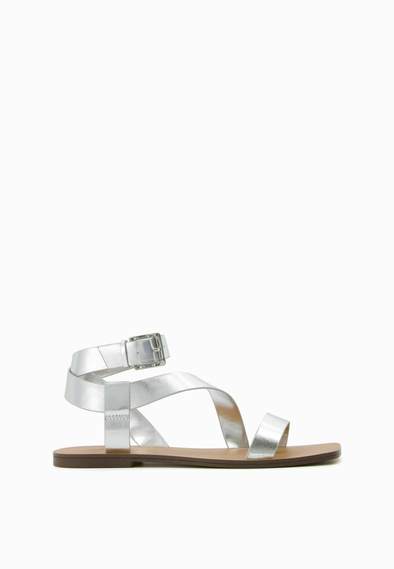 BERSHKA Metallic Strap - Flat Slider- Sandalen - Silver Coloured 5 BERSHKA Metallic Strap - Flat Slider- Sandalen - Silver Coloured - Afbeelding 5
