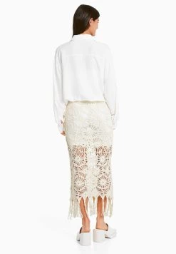 BERSHKA Macramé - Midi - Maxirok - Beige -Bershka 9069b9f8a58a4e8786d3e94849d2adaf