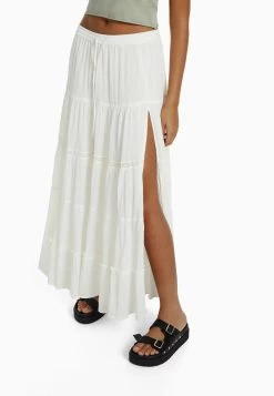 BERSHKA Boho- Maxirok - Beige -Bershka 9100e2571db547f7b1521c8ab453b6c7