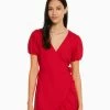 BERSHKA Short Sleeves With Ruffles - Jurk - Red