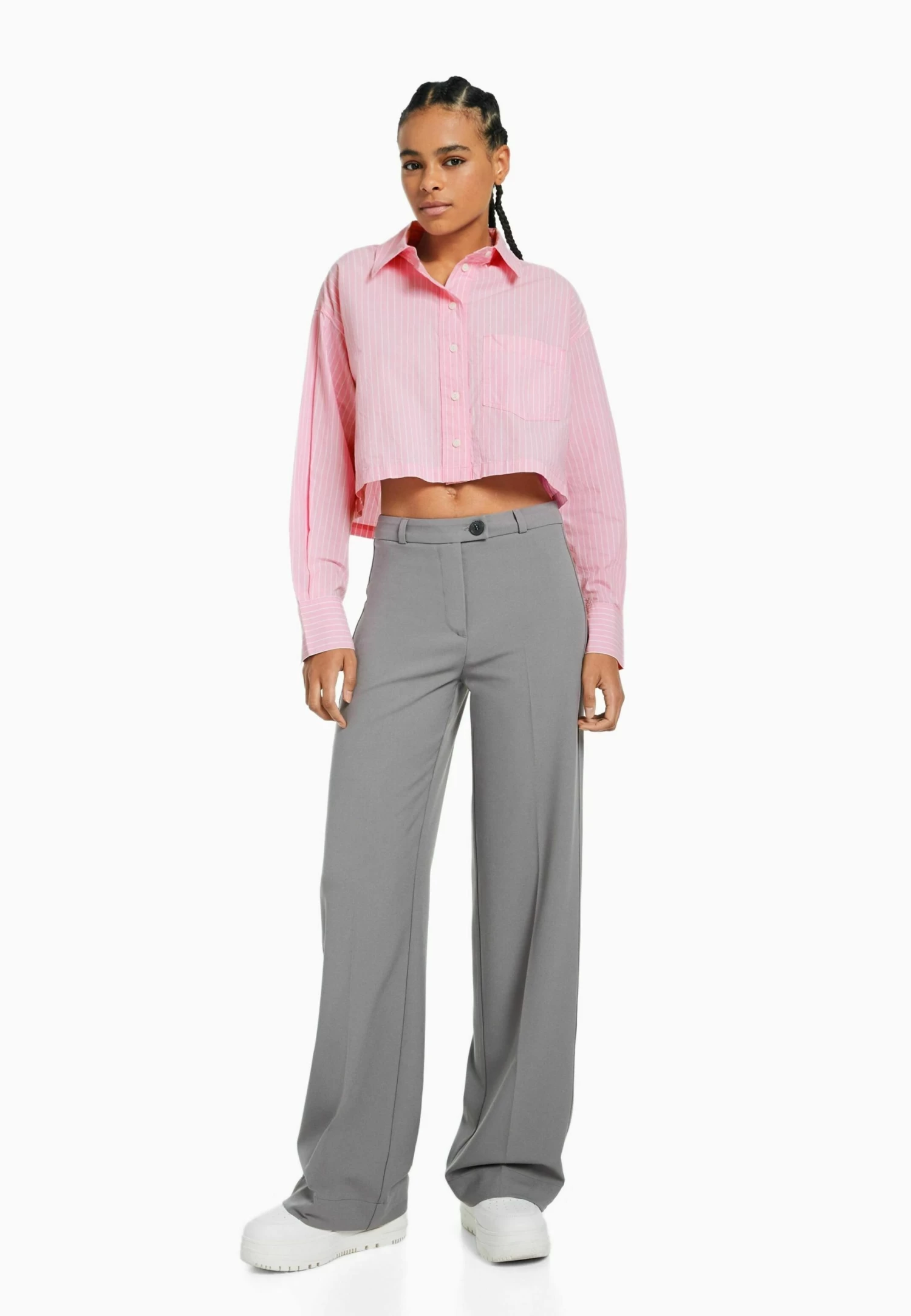 BERSHKA Cropped - Overhemdblouse - Pink 2 BERSHKA Cropped - Overhemdblouse - Pink - Afbeelding 2