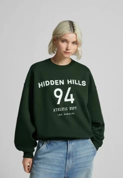 BERSHKA Printed - Sweater - Evergreen