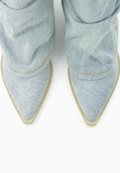 BERSHKA With Fringing - Cowboy-/Bikerlaarsjes - Stone Blue Denim -Bershka 9328ab7840174a84aae2cf923960e3dc