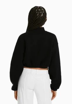 BERSHKA Zip - Sweater - Black -Bershka 940694a1e7a94eb5b482b0f4866ed754