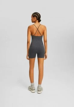 BERSHKA Faded Textured Seamless- Jumpsuit - Black -Bershka 9467244027c74b678abfa00a82f16932