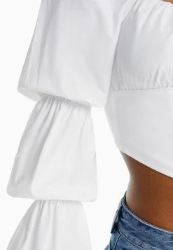 BERSHKA Cropped Long Sleeve- Blouse - Off White 9 BERSHKA Cropped Long Sleeve- Blouse - Off White -Bershka 949830de0bcf4fe39da716ad9a5235af