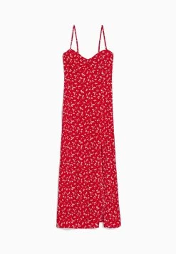 BERSHKA Strappy Floral - Midi - Jurk - Red 10 BERSHKA Strappy Floral - Midi - Jurk - Red -Bershka 94c1305c9fb241e1b9e2449c65b0493b