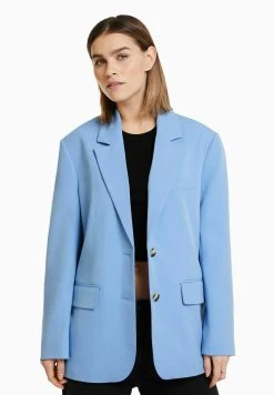 BERSHKA Tailored Cut- Halflange Jas - Light Blue