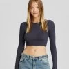 BERSHKA Cropped - Trui - Dark Grey