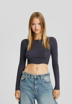 BERSHKA Cropped - Trui - Dark Grey