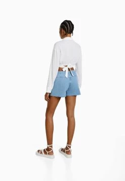 BERSHKA Knotted - Wikkelrok - Light Blue Denim -Bershka 972770c2449a4f3b8fc7ee8a2bb21075