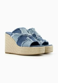 BERSHKA Patchwork - Sandalen Met Sleehak - Blue Denim -Bershka 9809dab26c5949028faae09564ccc91c