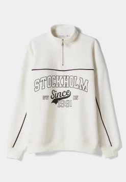 BERSHKA San Diego Print Half Zip - Sweater - White -Bershka 9880d76c8a684be4947652c28e86863a