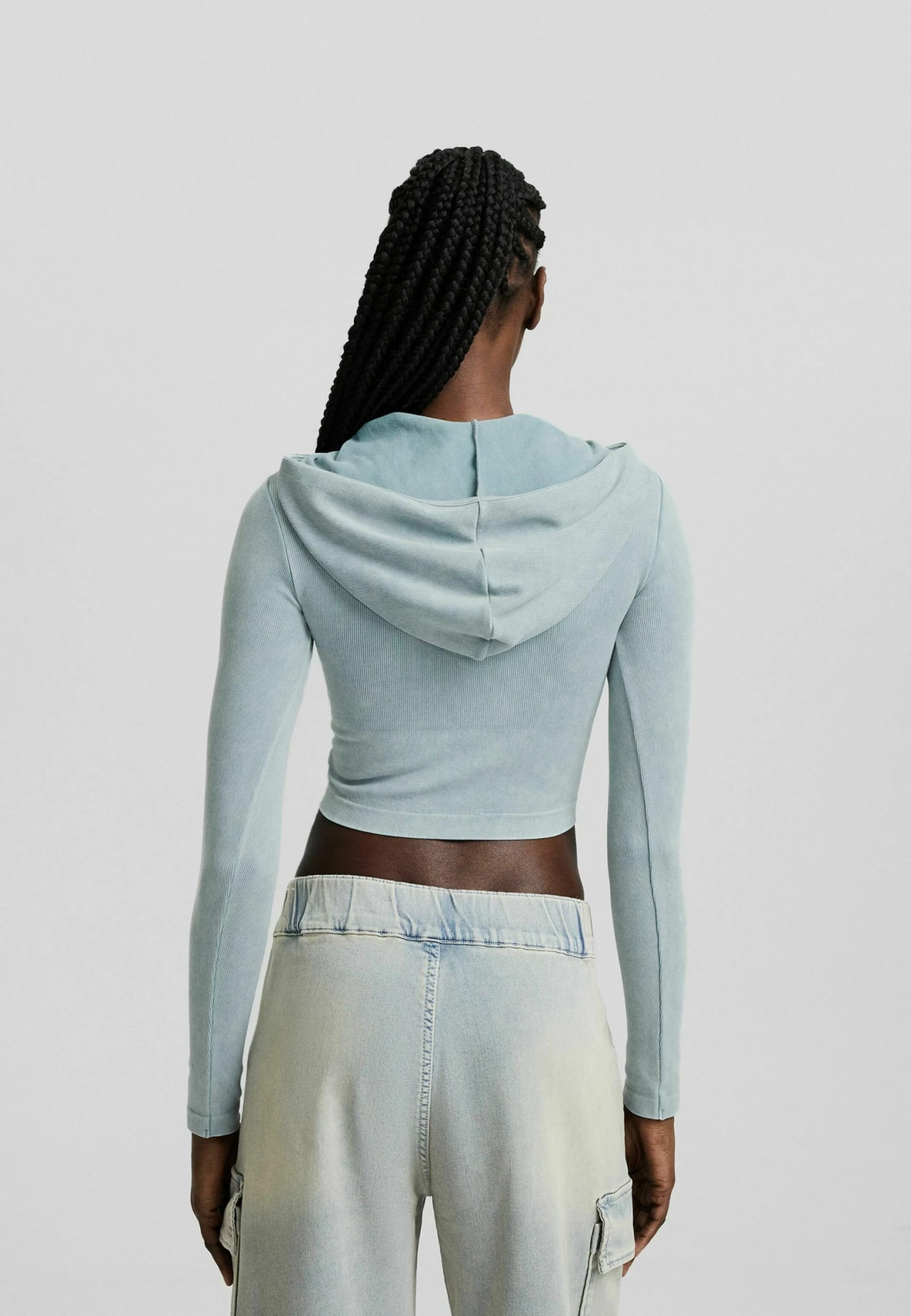 BERSHKA Cropped Seamless - Sweater Met Rits - Blue 3 BERSHKA Cropped Seamless - Sweater Met Rits - Blue - Afbeelding 3