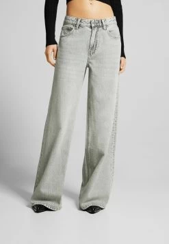 BERSHKA Wide-Leg - Flared Jeans - Mottled Light Grey