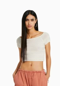 BERSHKA Short Sleeve - T-Shirt Basic - Beige