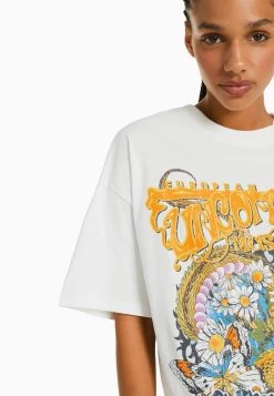 BERSHKA Printed Oversize Short Sleeve- T-Shirt Print - Beige 9 BERSHKA Printed Oversize Short Sleeve- T-Shirt Print - Beige -Bershka 9cc7e42c73014c84b39a4584cdb482f9