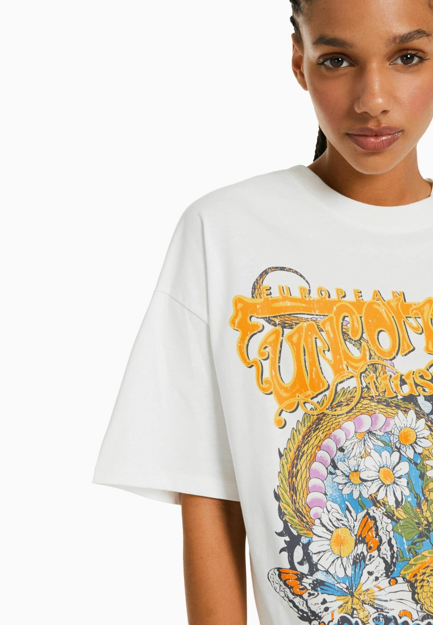 BERSHKA Printed Oversize Short Sleeve- T-Shirt Print - Beige 4 BERSHKA Printed Oversize Short Sleeve- T-Shirt Print - Beige - Afbeelding 4