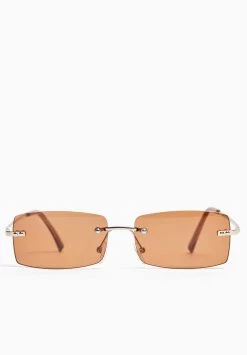 BERSHKA Rectangular No Frame - Zonnebril - Brown -Bershka 9cd449742787487eb958985abf0bac78