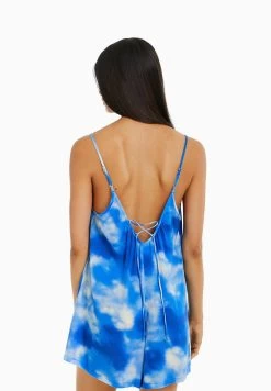 BERSHKA Strappy Flowing With Back Tie - Jumpsuit - Mottled Light Blue -Bershka 9d2043bff1284f3fa908dc05e4453e17