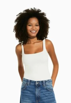 BERSHKA Monochrome Strappy- Top - Off White