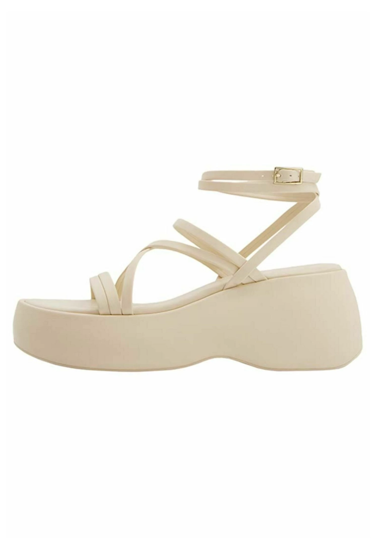 BERSHKA Strappy With Ankle Strap - Sandalen Met Sleehak - Beige 1 BERSHKA Strappy With Ankle Strap - Sandalen Met Sleehak - Beige