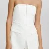 BERSHKA Tailored Zipped Bandeau- Jumpsuit - White