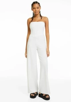 BERSHKA Bandeau - Jumpsuit - White