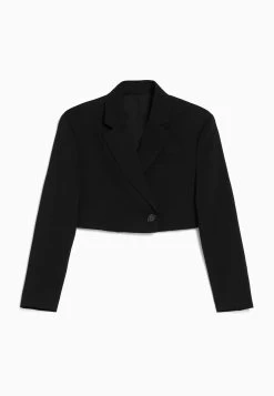 BERSHKA Cropped Tailored Twill- Blazer - Black -Bershka a1fc77dc35bf474a9185bd29c9744bb4
