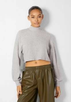 BERSHKA Long Sleeve High Neck 07788831 - Trui - Mottled Grey