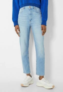 BERSHKA Comfort Fit- Mom- Straight Leg Jeans - Light-Blue Denim