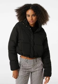 BERSHKA Short Puffer- Winterjas - Black