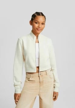 BERSHKA Printed High Neck - Sweater Met Rits - Beige