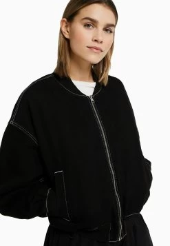 BERSHKA With Contrast Thread - Spijkerjas - Black -Bershka a3ab41660c64432083cb99a09d6ddc74