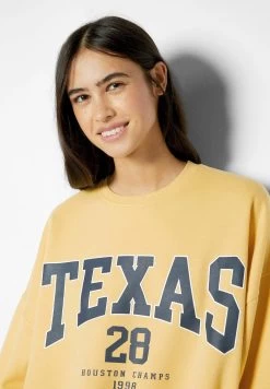 BERSHKA Oversized Printed- Sweater - Yellow -Bershka a3b1bbcaa6f344d1af964073ea489d6e