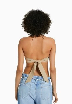 BERSHKA Tied Halter - Blouse - Sand -Bershka a3f397c56af34a2e9bc764b4de9c962a