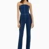 BERSHKA With Exposed Shoulders- Jumpsuit - Royal Blue