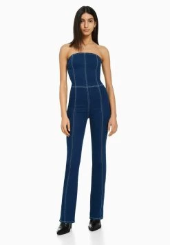 BERSHKA With Exposed Shoulders- Jumpsuit - Royal Blue