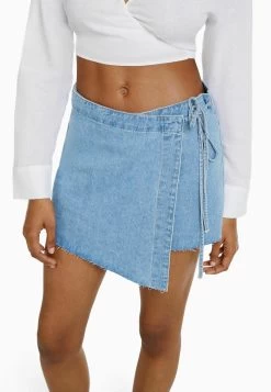 BERSHKA Knotted - Wikkelrok - Light Blue Denim -Bershka a40e85074e264af88affc91a06c586c1