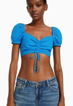 BERSHKA Short Sleeve With Gathered Detail-Crop - Blouse - Blue 10 BERSHKA Short Sleeve With Gathered Detail-Crop - Blouse - Blue -Bershka a419a966db6c497a897b0ac92cbc43ac