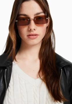 BERSHKA Rectangular No Frame - Zonnebril - Brown